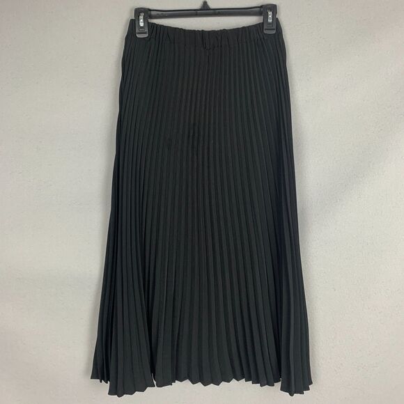 Sybilla Women’s Small Black Button-Front Pleated Midi Skirt Elegant Style Flowy - Picture 2 of 6